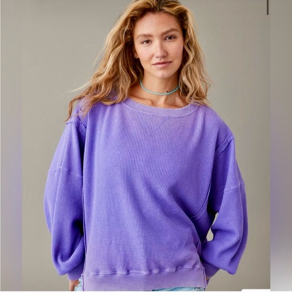 AE Oversized Big Hug Waffle PURPLE Sweatshirt S - Picture 3 of 9